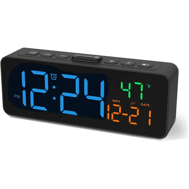 Netzu Small Clock with Date & Temperature – Black, blue digits