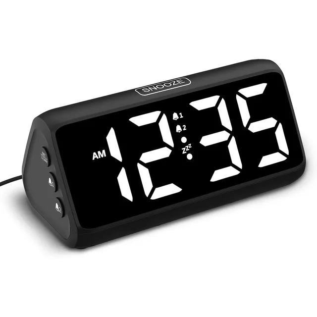 Netzu Bold-Digit Loud Alarm Clock – Black, white digits