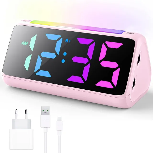 Netzu RGB-Wecker mit Nachtlicht – Rosa