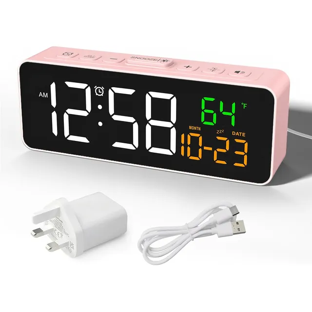 Netzu Small Clock with Date & Temperature – Pink