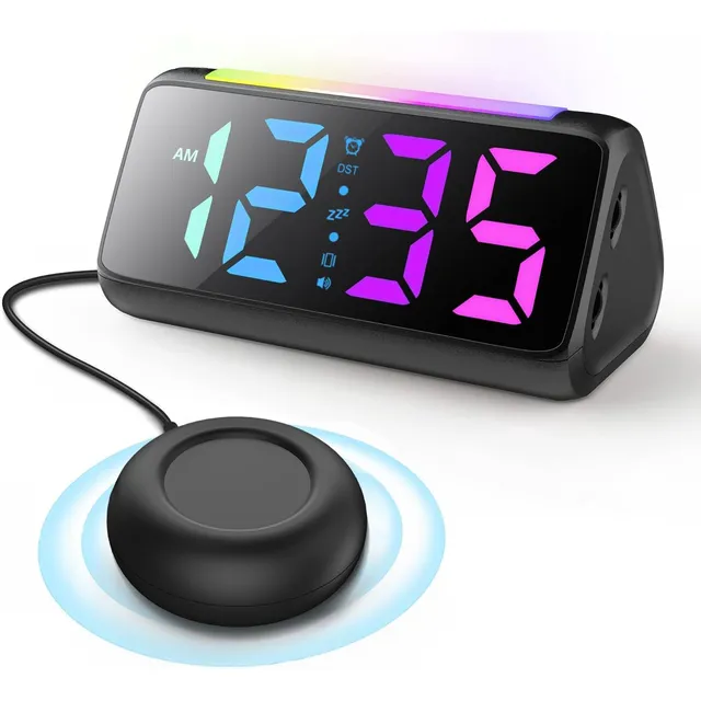 Netzu RGB Night-Light Clock with Bed Shaker – Black
