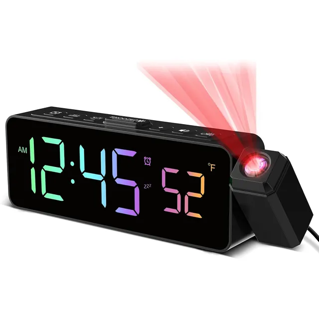 Netzu Compact Projection Alarm Clock – Black, RGB digits