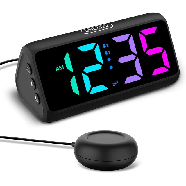 Netzu Vibrating Alarm Clock with Bed Shaker – Black