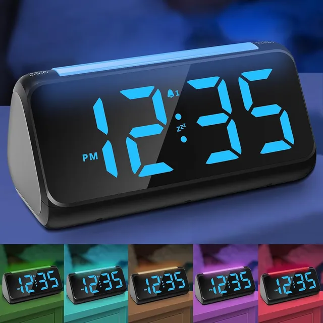 Netzu Big-Number Clock with Night Light – Black, blue digits
